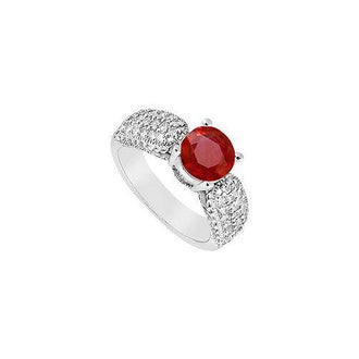 Ruby and Diamond Engagement Ring : 14K White Gold - 1.00 CT TGW