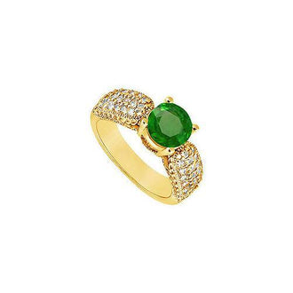 Emerald and Diamond Engagement Ring : 14K Yellow Gold - 1.00 CT TGW