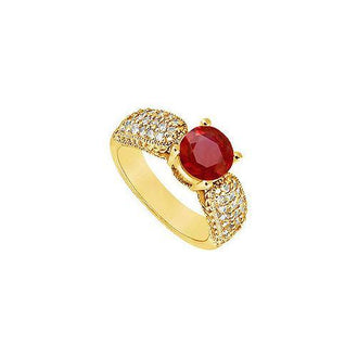 Ruby and Diamond Engagement Ring : 14K Yellow Gold - 1.00 CT TGW