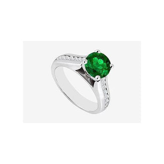 Engagement Ring Natural Emerald and Diamond 1.10 carats TGW in 14K White Gold