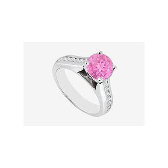 14K White Gold Diamond and Pink Sapphire Engagement Ring 1.10 Carat TGW