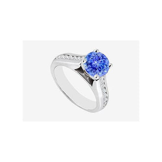 Diamond and Natural Tanzanite Engagement Ring in 14K White Gold 1.10 Carat TGW