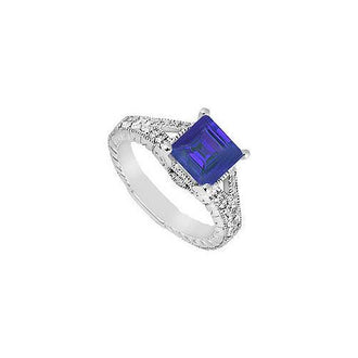 Sapphire and Diamond Engagement Ring : 14K White Gold - 1.25 CT TGW