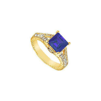 Sapphire and Diamond Engagement Ring : 14K Yellow Gold - 1.25 CT TGW