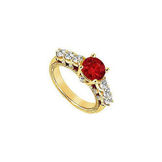 Ruby and Diamond Engagement Ring : 14K Yellow Gold - 1.00 CT TGW