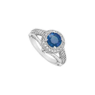 Sapphire and Diamond Engagement Ring : 14K White Gold - 1.50 CT TGW