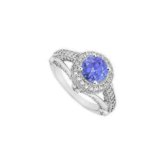 Tanzanite and Diamond Engagement Ring : 14K White Gold - 1.50 CT TGW