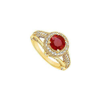 Ruby and Diamond Engagement Ring : 14K Yellow Gold - 1.50 CT TGW