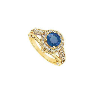 Sapphire and Diamond Engagement Ring : 14K Yellow Gold - 1.50 CT TGW