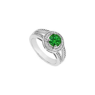 Emerald and Diamond Engagement Ring : 14K White Gold 1.00 CT TGW