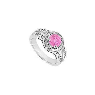 Pink Sapphire and Diamond Engagement Ring : 14K White Gold 1.50 CT TGW