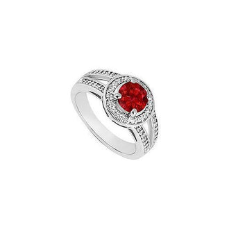 Ruby and Diamond Engagement Ring : 14K White Gold 1.50 CT TGW