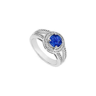 Sapphire and Diamond Engagement Ring : 14K White Gold 1.50 CT TGW