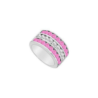 Pink Sapphire and Diamond Row Ring : 14K White Gold - 2.50 CT TGW