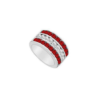 Ruby and Diamond Row Ring : 14K White Gold - 2.50 CT TGW