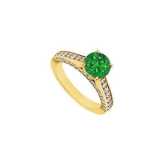 Emerald and Diamond Engagement Ring : 14K Yellow Gold - 1.25 CT TGW