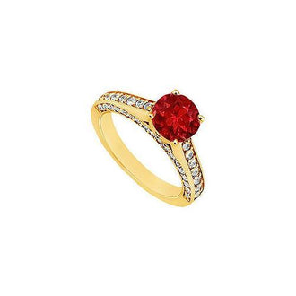 Ruby and Diamond Engagement Ring : 14K Yellow Gold - 1.25 CT TGW