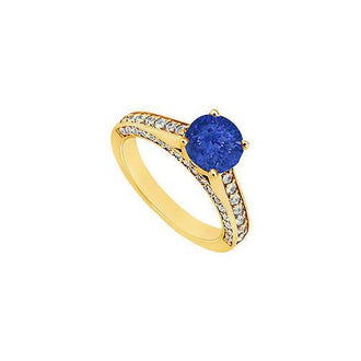 Sapphire and Diamond Engagement Ring : 14K Yellow Gold - 1.25 CT TGW