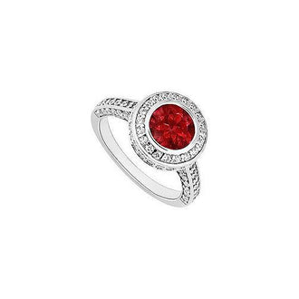 Ruby and Diamond Halo Engagement Ring : 14K White Gold - 2.00 CT TGW