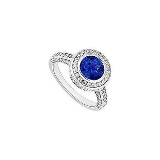 Sapphire and Diamond Halo Engagement Ring : 14K White Gold - 2.00 CT TGW