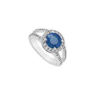 Sapphire and Diamond Engagement Ring : 14K White Gold - 1.25 CT TGW