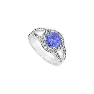 Tanzanite and Diamond Engagement Ring : 14K White Gold - 1.25 CT TGW