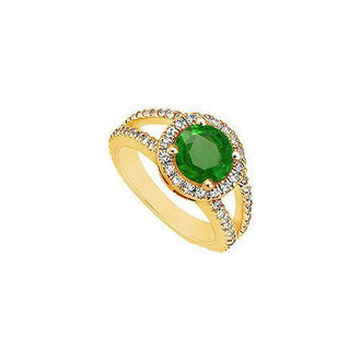 Emerald and Diamond Engagement Ring : 14K Yellow Gold - 1.25 CT TGW