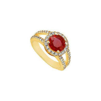 Ruby and Diamond Engagement Ring : 14K Yellow Gold - 1.25 CT TGW