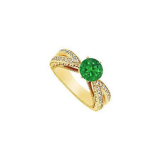 Emerald and Diamond Engagement Ring : 14K Yellow Gold - 1.50 CT TGW