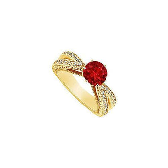 Ruby and Diamond Engagement Ring : 14K Yellow Gold - 1.50 CT TGW