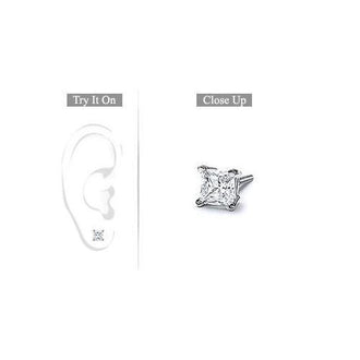 Mens 14K White Gold : Princess Cut Diamond Stud Earring - 0.50 CT. TW.