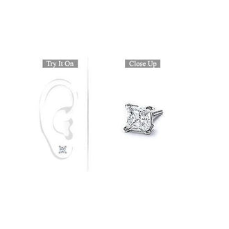 Mens 14K White Gold : Princess Cut Diamond Stud Earring - 0.75 CT. TW.