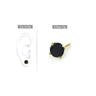 Mens 14K Yellow Gold : Round Black Diamond Stud Earring -2.00CT. TW.