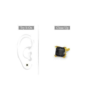 Mens 14K Yellow Gold : Princess Cut Black Diamond Stud Earring - 0.50 CT. TW.