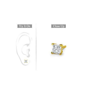 Mens 14K Yellow Gold : Princess Cut Diamond Stud Earring - 0.50 CT. TW.