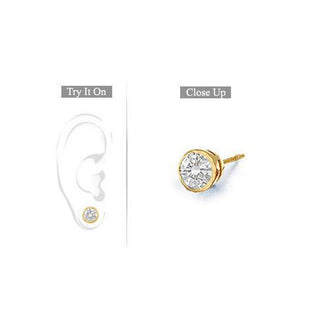 Mens 18K Yellow Gold : Bezel-Set Round Diamond Stud Earrings 0.75 CT. TW.