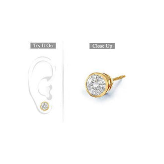 Mens 18K Yellow Gold : Bezel-Set Round Diamond Stud Earrings 1.00 CT. TW.