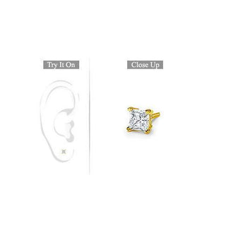 Mens 18K Yellow Gold : Princess Cut Diamond Stud Earring  0.15 CT. TW.