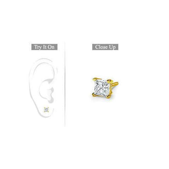 Mens 18K Yellow Gold : Princess Cut Diamond Stud Earring  0.33 CT. TW.