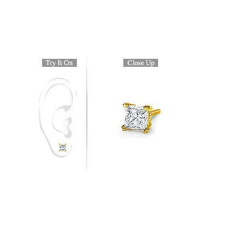 Mens 18K Yellow Gold : Princess Cut Diamond Stud Earring  0.75 CT. TW.
