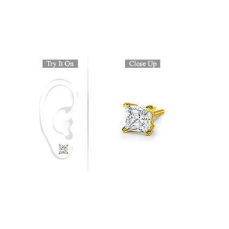 Mens 18K Yellow Gold : Princess Cut Diamond Stud Earring  1.00 CT. TW.