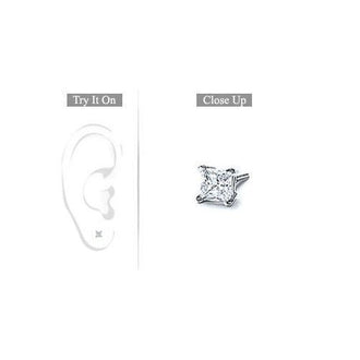 Mens Platinum : Princess Cut Diamond Stud Earring - 0.15 CT. TW.