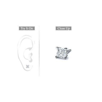 Mens Platinum : Princess Cut Diamond Stud Earring - 0.33 CT. TW.