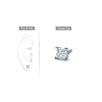 Mens Platinum : Princess Cut Diamond Stud Earring - 0.75 CT. TW.