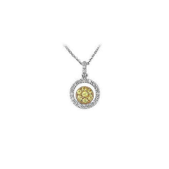 Diamond Circle Pendant : 14K Two Tone ( White & Yellow ) Gold - 0.50 CT Diamonds