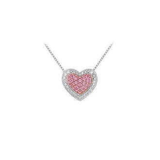 Pink Sapphire and Diamond Heart Pendant : 14K White Gold - 0.75 CT TGW