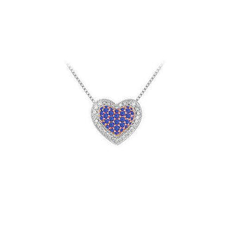 Blue Sapphire and Diamond Heart Pendant : 14K White Gold - 0.75 CT TGW