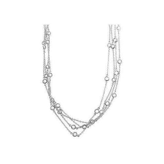 Layered Bezel Rhodium Plated Finish Necklace