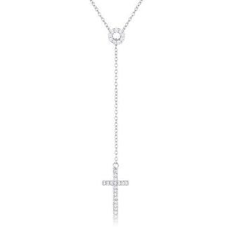 Miranda 0.3ct CZ Rhodium Classic Lariat Cross Necklace