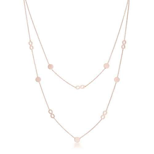 Krystal Rose Gold Stainless Steel Infinity Station Layer Necklace